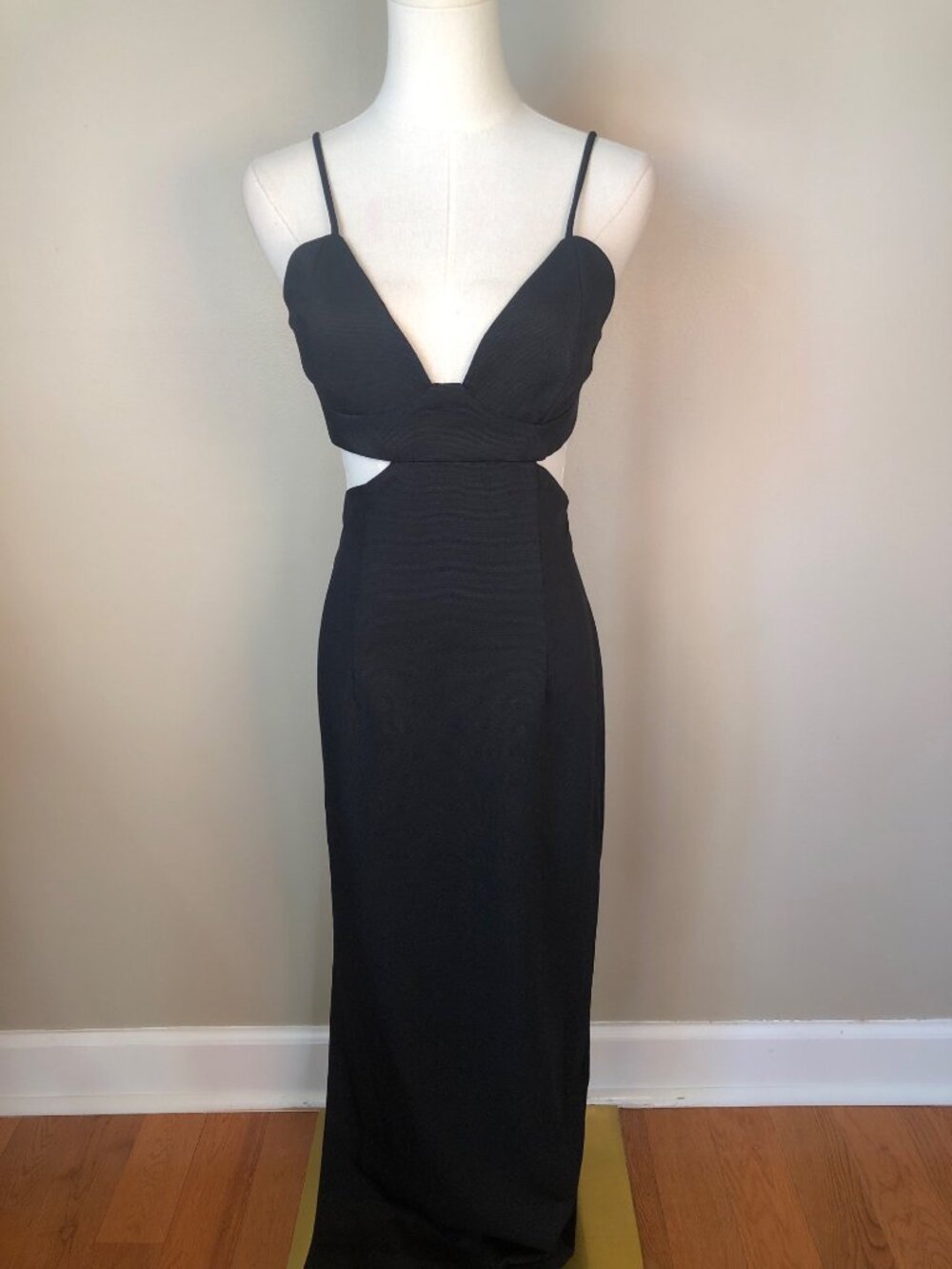 Bardot Black Cut-Out Strappy Plunge Neck Maxi Dress Size M Side Slit Sultry Edgy